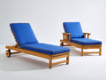 Sonnenliege aus Holz 200 x 70 x 95 cm - Natur Blau - verstellbares Lounge Design mit Rollen und Polsterauflage