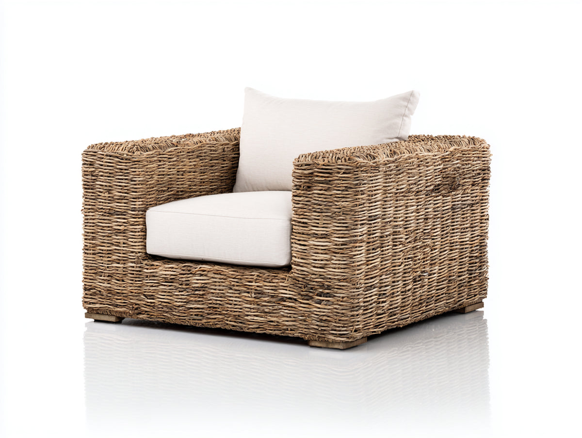 Polyrattan Gartensessel 96 x 92 x 84 cm - Natur Creme - modernes Lounge Design mit breiten Armlehnen und gepolsterter Sitzfläche