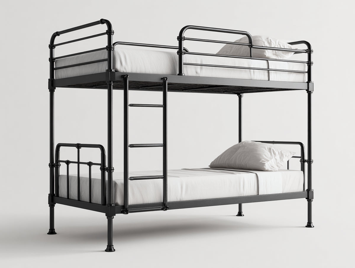 Etagenbett aus Metall 205 x 100 x 165 cm - Schwarz - zweistöckiges Design mit Leiter und Sicherheitsgeländer