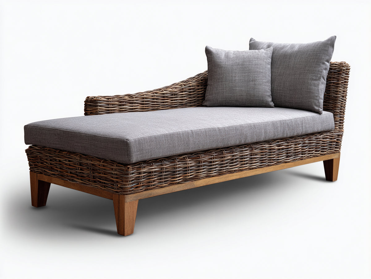 Sonnenliege aus Polyrattan 200x85x80 cm - Dunkelbraun-Grau - Gepolsterte Liegefläche im natürlichen Design