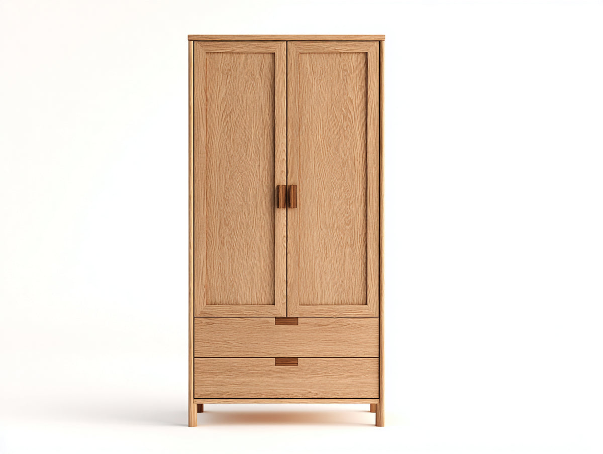 Kleiderschrank aus Holz 95 x 52 x 190 cm - Natur - zweitüriges Design mit 2 Schubladen