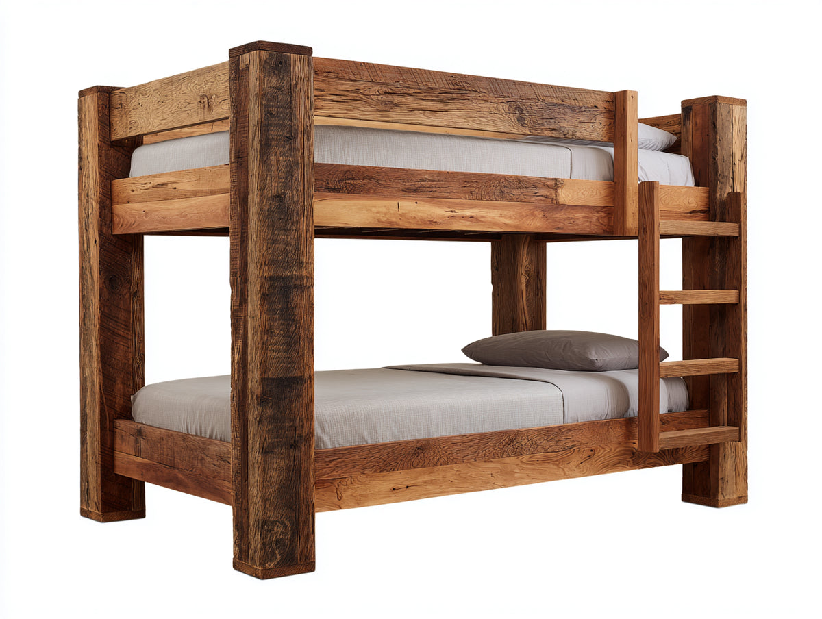Etagenbett aus Massivholz 200 x 90 x 160 cm - Braun - rustikaler Stil mit integrierter Leiter