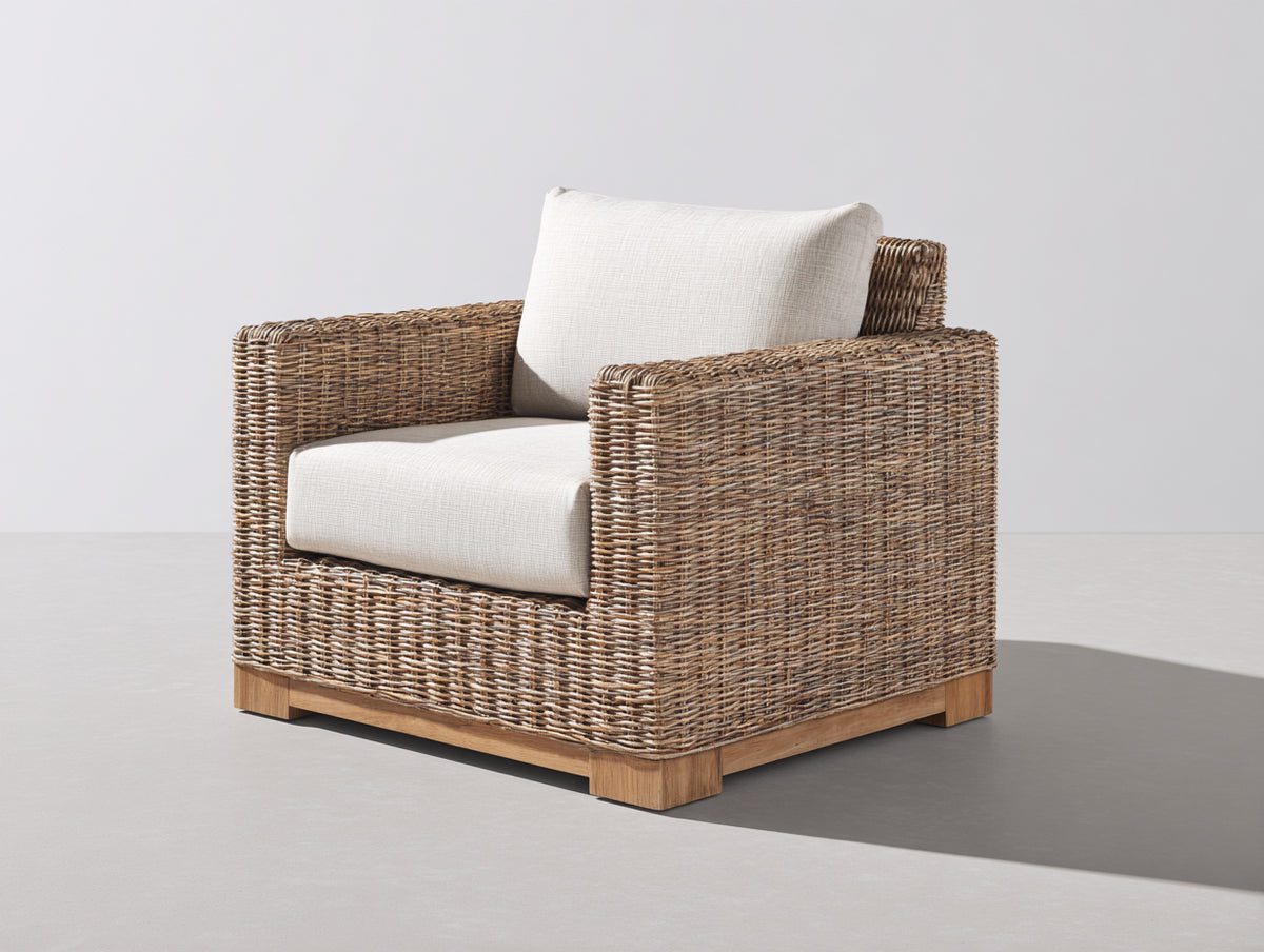 Polyrattan Gartensessel 90 x 88 x 88 cm - Braun Beige - modernes Lounge Design mit breiten Armlehnen und Polstersitz
