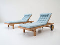 Sonnenliege aus Holz 200 x 70 x 90 cm - Naturholz-Hellblau - Verstellbare Rückenlehne mit gepolsterter Auflage und Rollen
