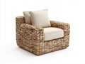 Polyrattan Gartensessel Polyrattan und Holz 92x90x82 cm - Naturbraun und Cremeweiß - Moderner Loungesessel mit breiten Armlehnen