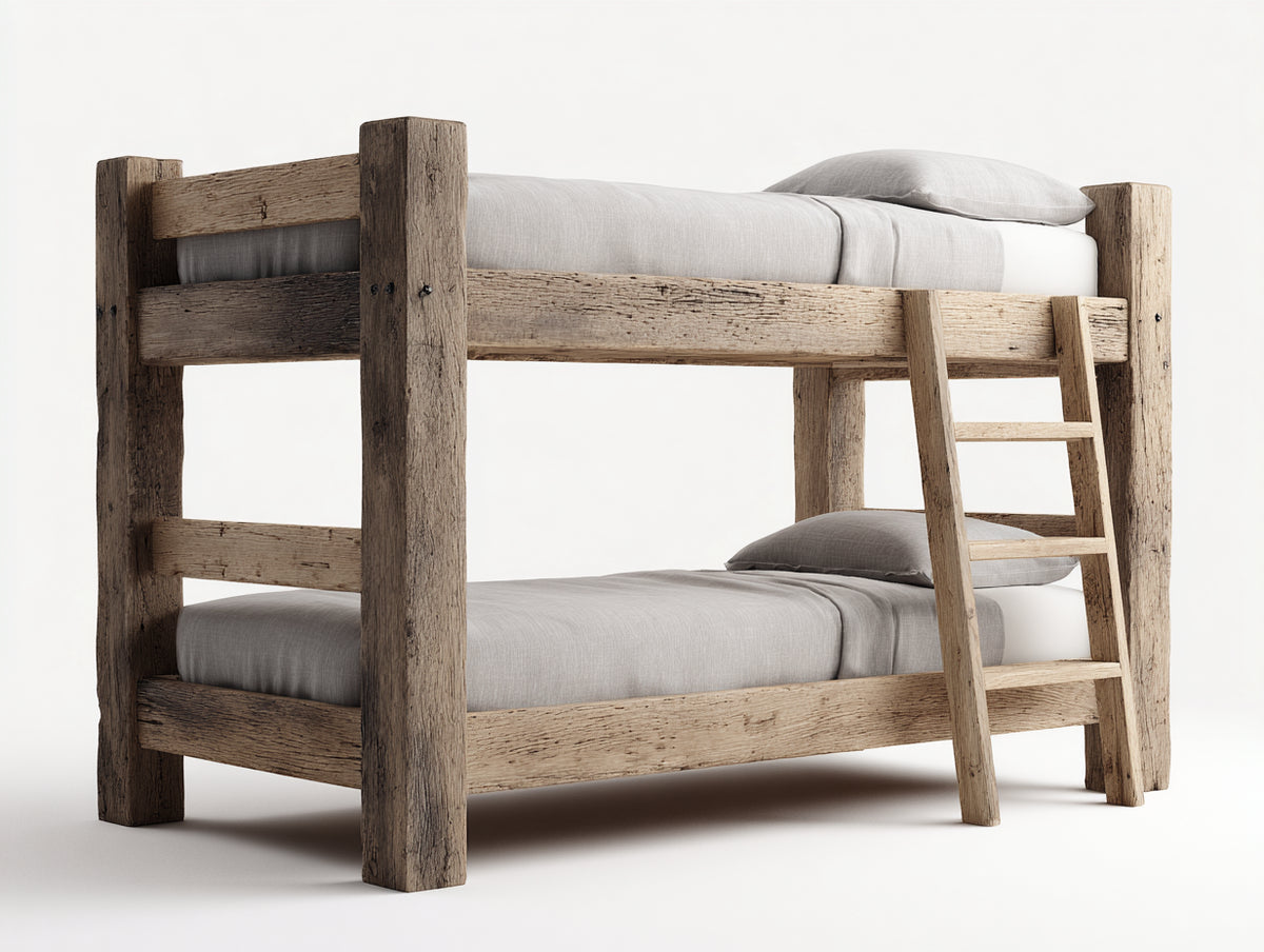 Etagenbetten aus Massivholz 200 x 100 x 170 cm - Naturholz - 2 Schlafebenen mit Leiter und rustikalem Design