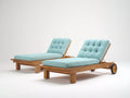 Sonnenliege Holz und Stoff 200x70x85 cm - Naturbraun und Hellblau - 2er Set mit verstellbarer Rückenlehne und Rollen