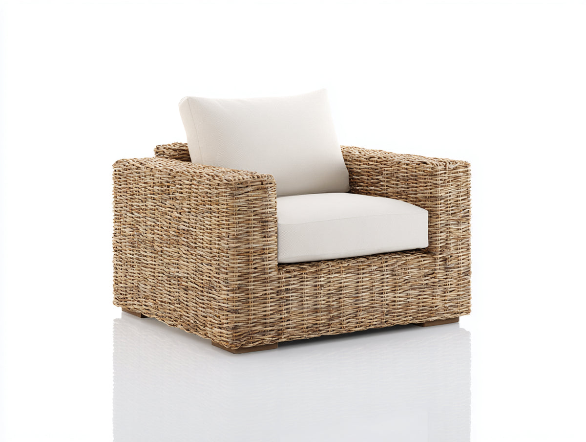 Polyrattan Gartensessel 88 x 84 x 82 cm - Natur-Cremeweiß - Geflecht mit breiten Armlehnen und gepolsterter Sitzfläche