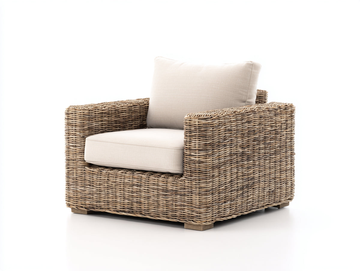 Polyrattan Gartensessel 93 x 89 x 87 cm - Natur Creme - modernes Lounge Design mit breiten Armlehnen und gepolsterter Sitzfläche