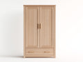 Kleiderschrank Massivholz 100x55x185 cm - Natur und Gold - Zweitüriger Kleiderschrank mit 1 Schublade