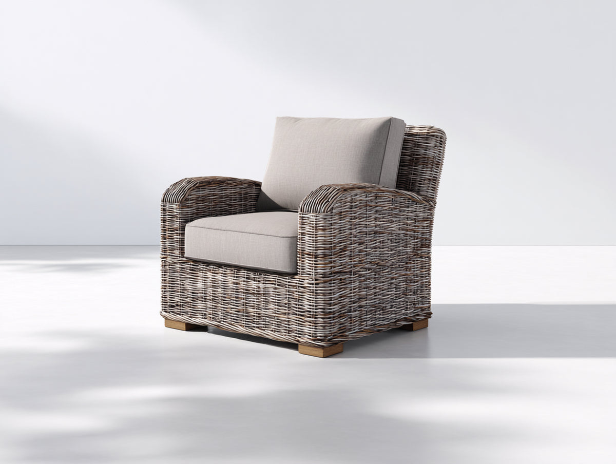 Polyrattan Gartensessel 90 x 85 x 90 cm - Braun Beige - modernes Lounge Design mit gepolsterter Sitzfläche