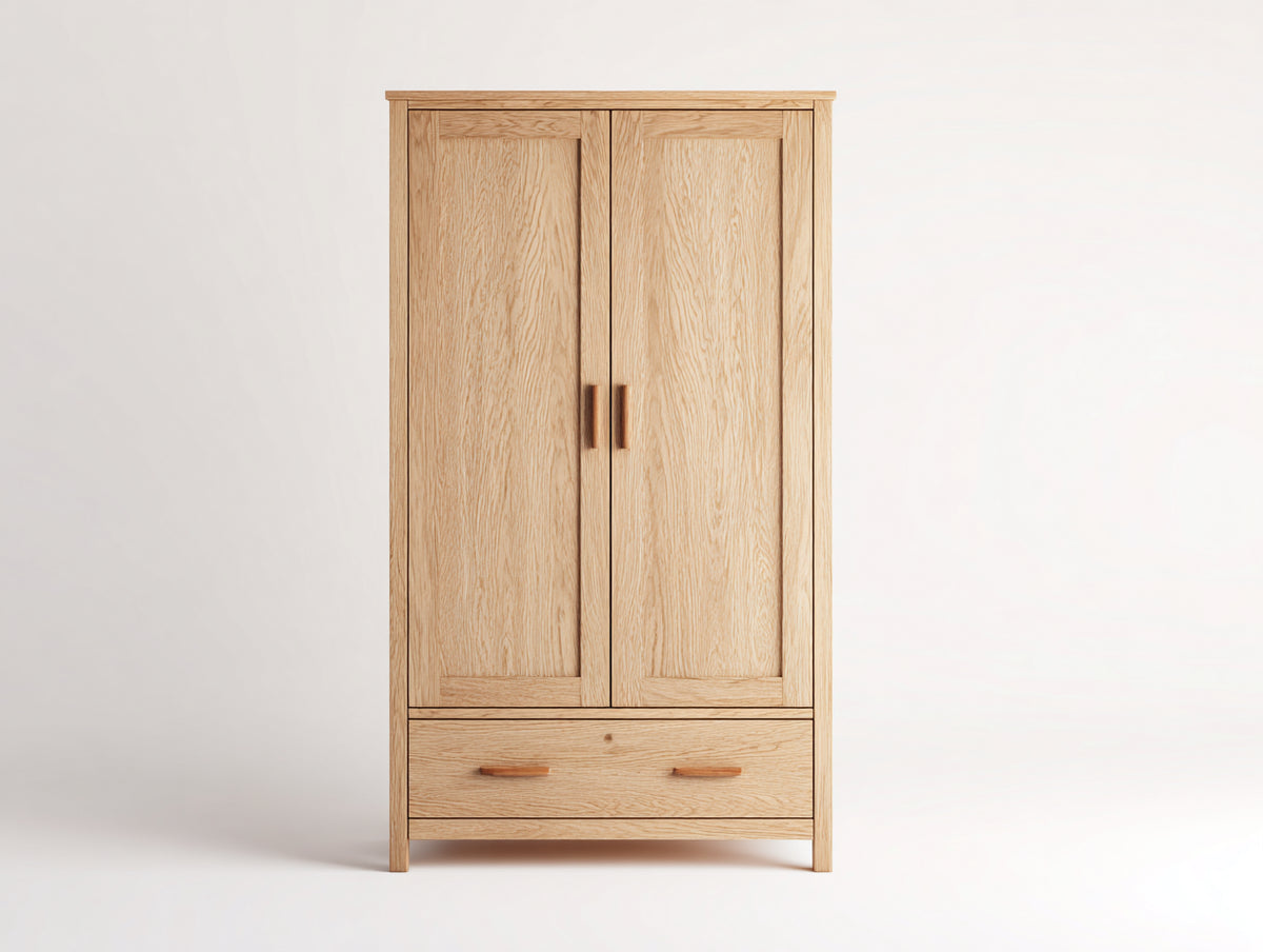 Kleiderschrank aus Holz 100x55x190 cm - Naturholz - 2 Türen und 1 Schublade im zeitlosen Design
