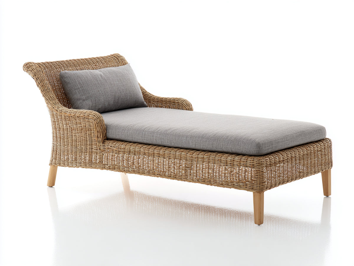 Sonnenliege aus Polyrattan 190 x 75 x 85 cm - Natur Grau - modernes Lounge Design mit gepolsterter Liegefläche