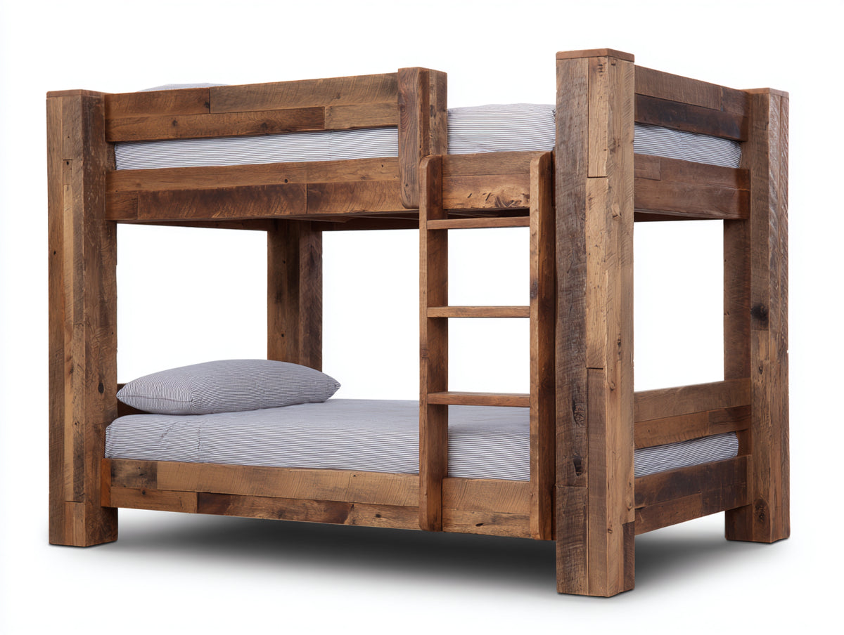 Etagenbett aus Massivholz 210x105x180 cm - Naturbraun - Rustikales Design mit integrierter Leiter