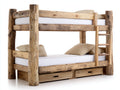 Etagenbett aus Massivholz 210x105x180 cm - Naturbraun - Rustikales Design mit Leiter und 2 Schubladen