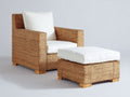 Polyrattan Gartensessel Polyrattan und Holz 85x90x95 cm - Naturbraun und Cremeweiß - Loungesessel mit passendem Fußhocker