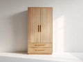 Kleiderschrank aus Holz 100 x 52 x 190 cm - Natur - zweitüriges Design mit 2 Schubladen