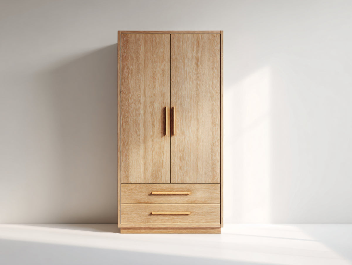 Kleiderschrank aus Holz 100 x 52 x 190 cm - Natur - zweitüriges Design mit 2 Schubladen