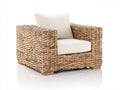 Polyrattan Gartensessel Polyrattan und Holz 88x86x80 cm - Naturbraun und Cremeweiß - Moderner Loungesessel mit breiten Armlehnen