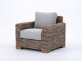 Polyrattan Gartensessel Polyrattan und Holz 88x86x82 cm - Naturbraun und Hellgrau - Moderner Loungesessel mit breiten Armlehnen