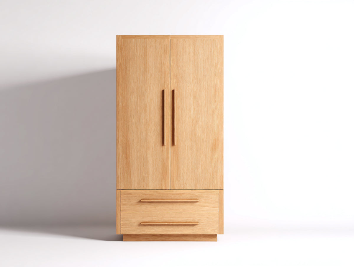 Kleiderschrank aus Holz 90 x 55 x 180 cm - Naturholz - 2 Türen und 2 Schubladen