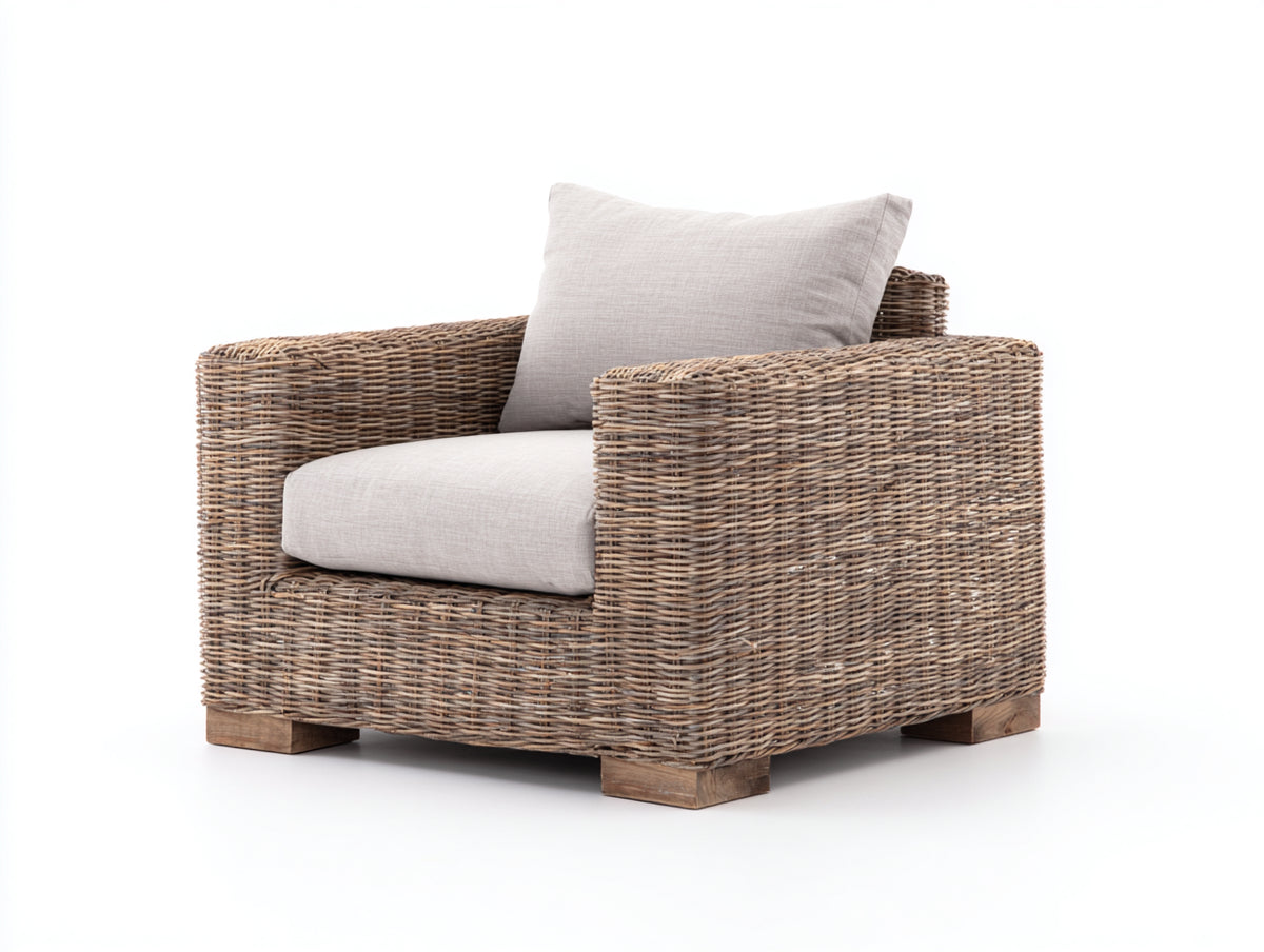 Polyrattan Gartensessel 92 x 88 x 88 cm - Braun Beige - modernes Lounge Design mit breiten Armlehnen und Polstersitz